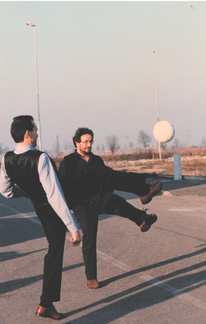 Righi e Caronna durante una pausa di regsitrazione