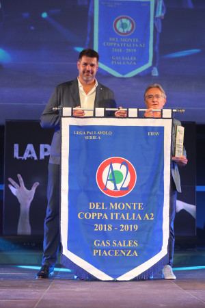 Vittorino Francani Gas Sales) e Hristo Zlatanov ritirano i premi vinti da Piacenza
