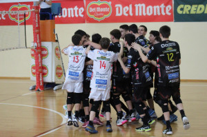 L'esultanza della Cucine Lube Civitanova durante il match contro Puliservice Acqua S.Bernardo Cuneo