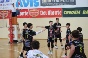 L'esultanza della Cucine Lube Civitanova durante il match contro Puliservice Acqua S.Bernardo Cuneo