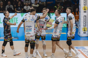 Esultanza Perugia con Bryan Argilagos, per lui il debutto in SuperLega
