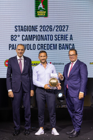 Massimo Righi, Simone Di Tommaso (Miglior allenatore Serie A2 Credem Banca) e Claudio Durigon